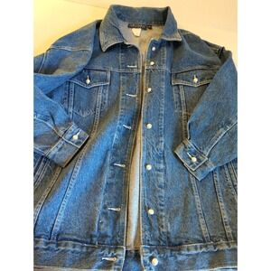 Vintage 70s Denim Jacket Women M Oversized Hip Length Pearl Buttons Boho Appeal